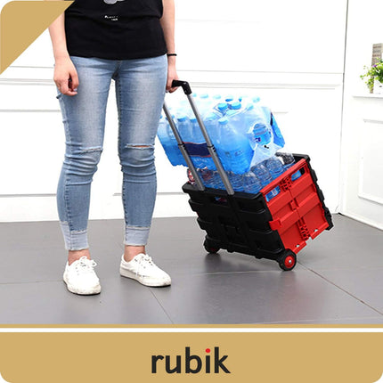 25kg Folding Shopping Trolley Cart with Wheels, Collapsible Grocery Storage Boot Cart Box