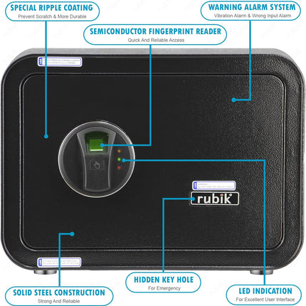 Rubik Medium Fingerprint Safe Box with Keys, RB25QC (25x35x28cm)